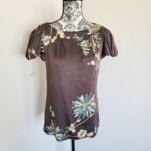 Trina Turk Brown Short Sleeve 100% Silk Top